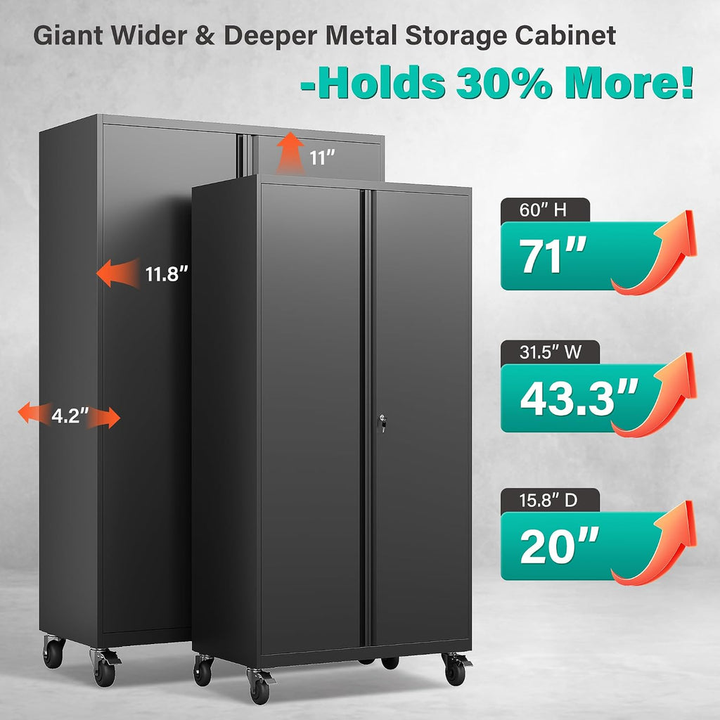 71" Rolling Metal Cabinet Pegboard Black