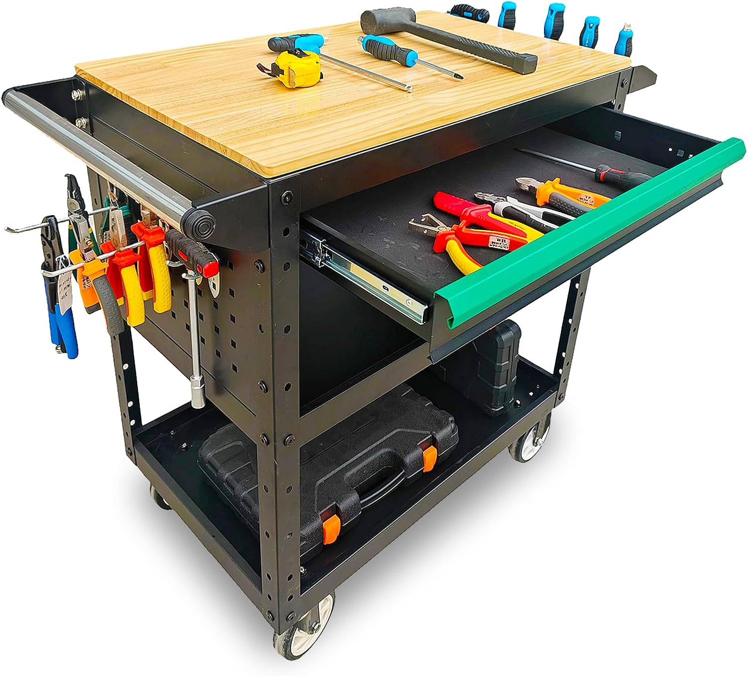 3-Tier Rolling Cart With Wooden Top