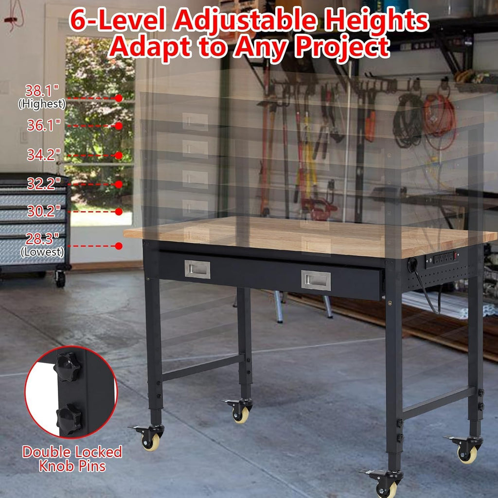 48×24 Adjustable Rubber Wood Workbench