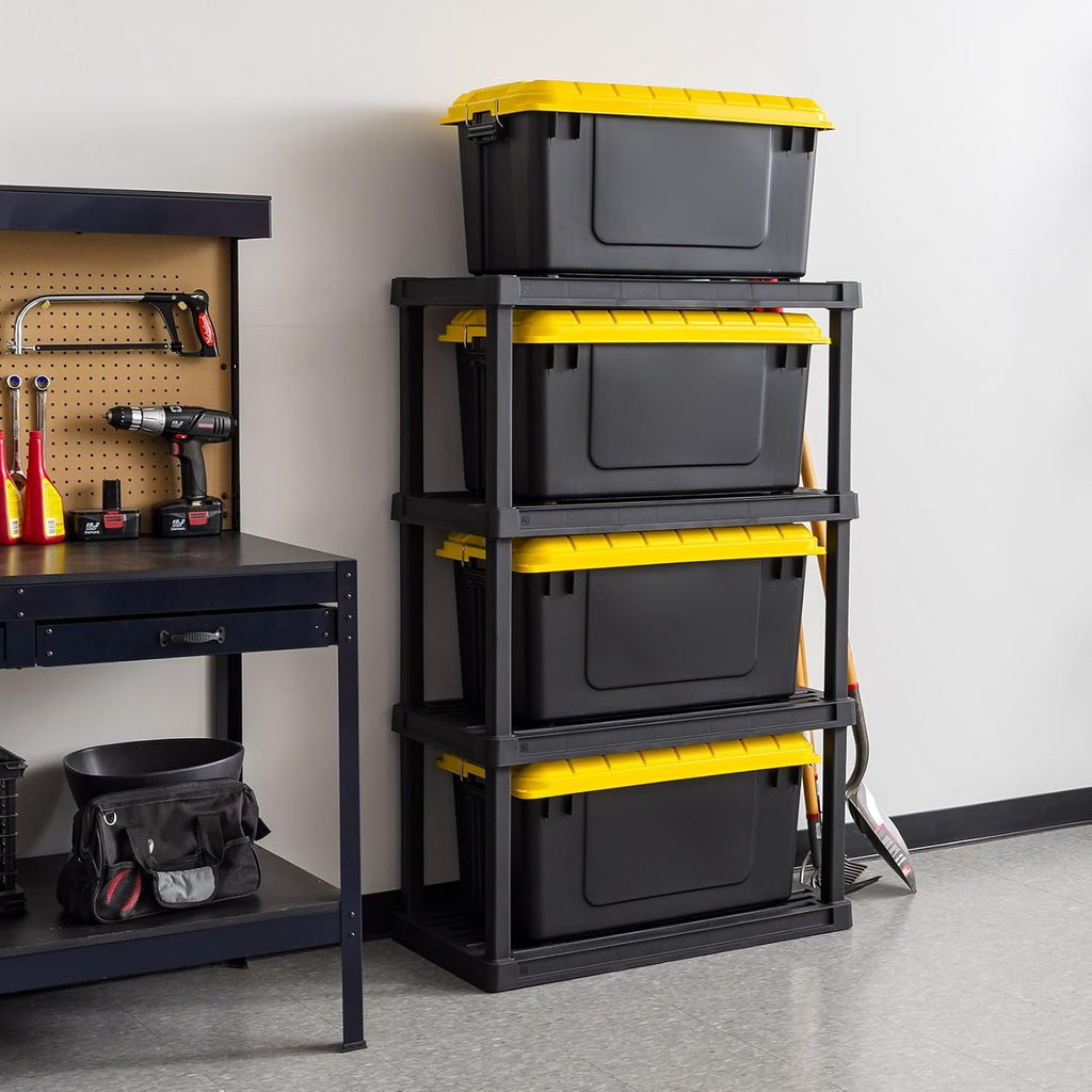 21 Gal WeatherPro Storage Bins 4 Pack Black Yellow USA Made