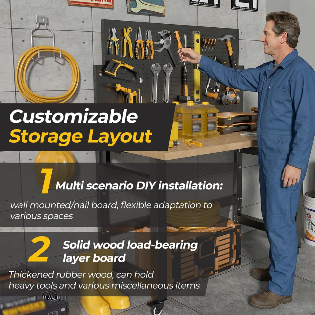 Folding Workbench with Pegboard Wheels