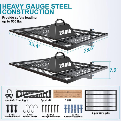 2 Pack Black Garage Shelves 24×36 Inch