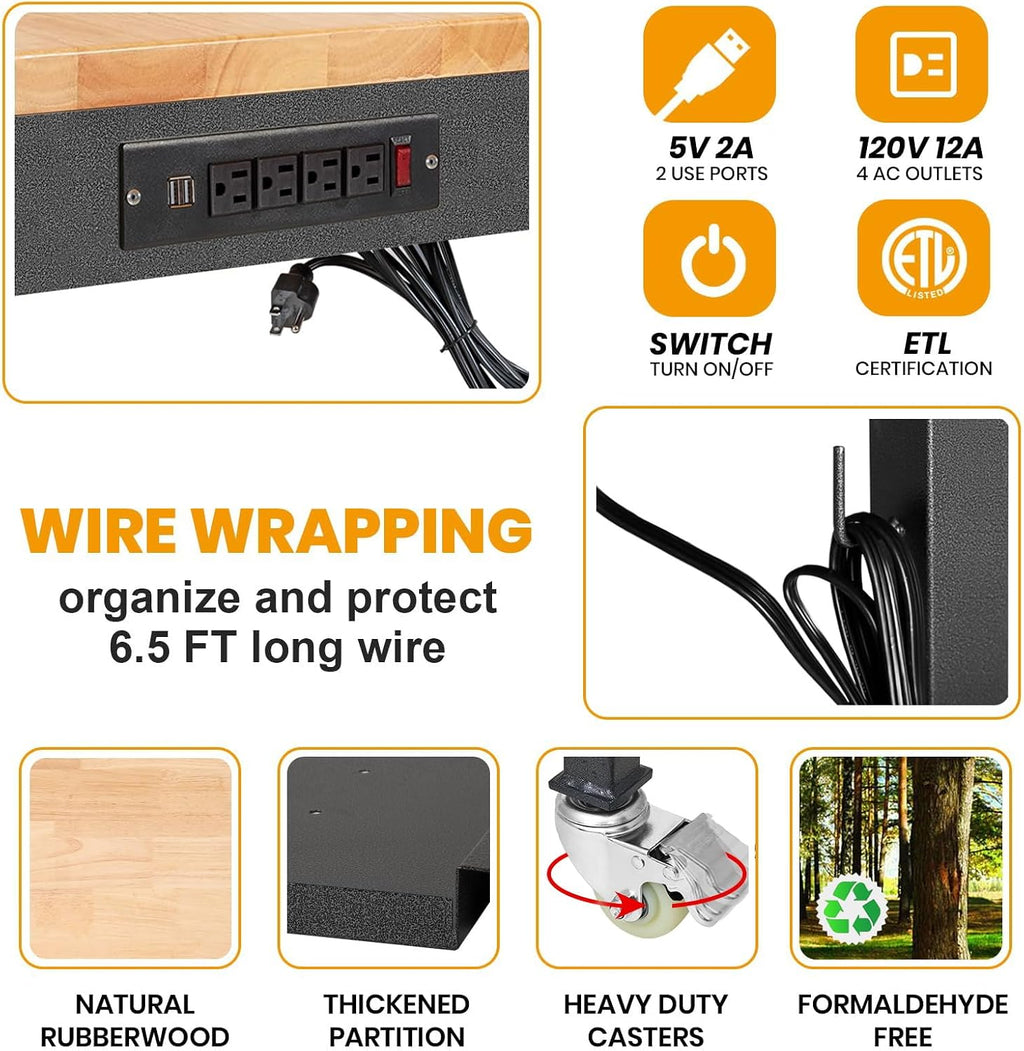 Adjustable Workbench Rubber Wood Top