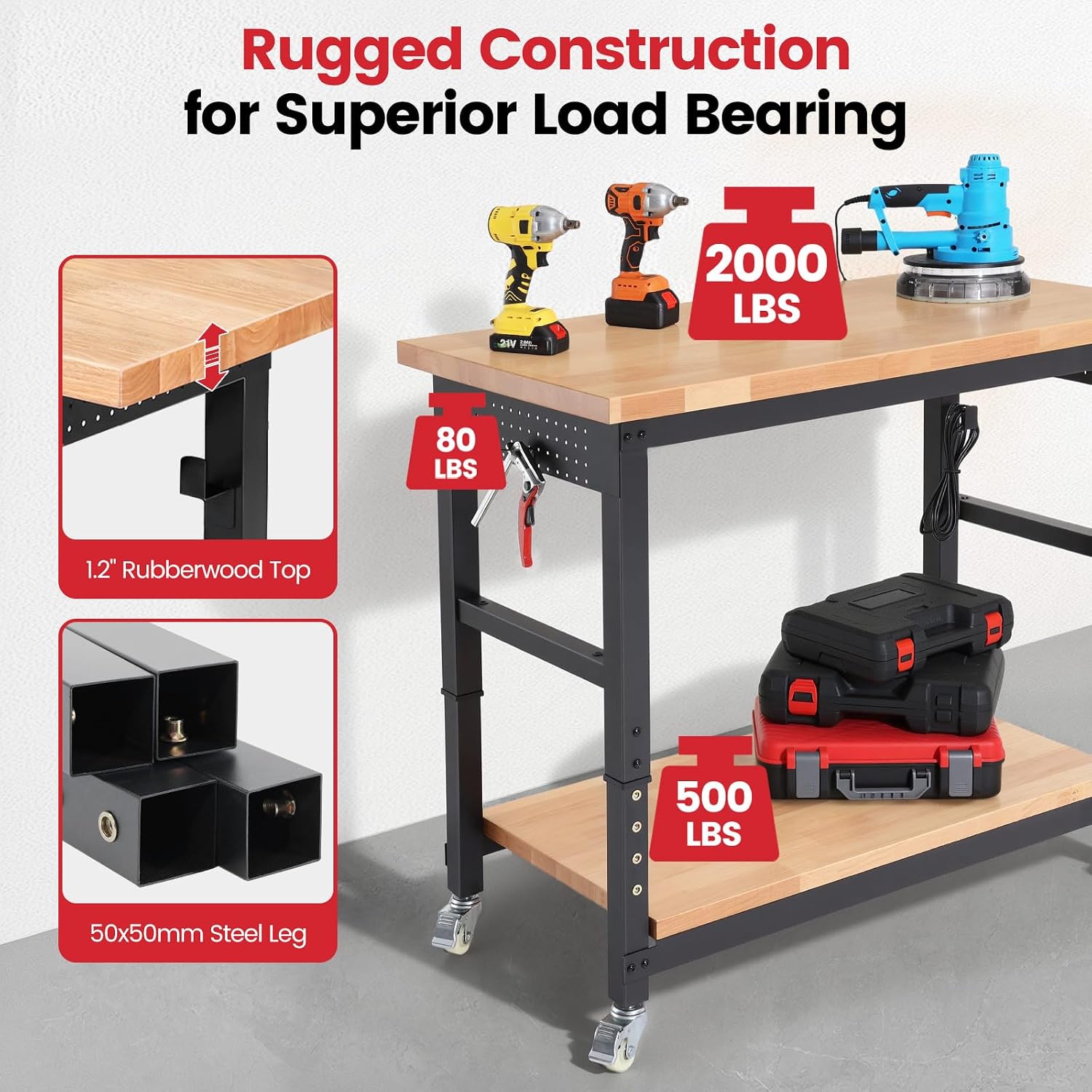 Rolling Workbench 48" Adjustable Height