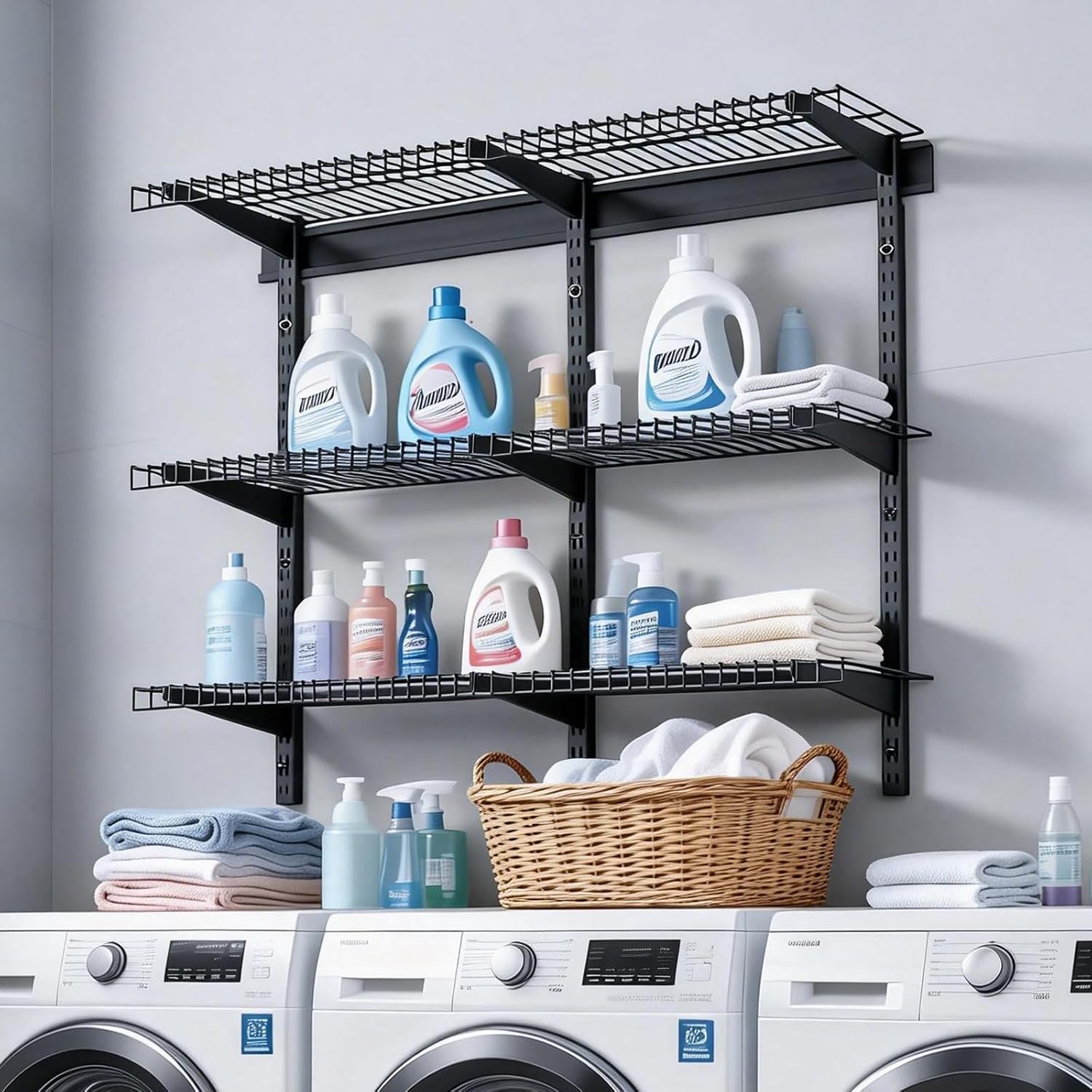 3-Tier Black Garage Wall Shelves 11×36 Inch