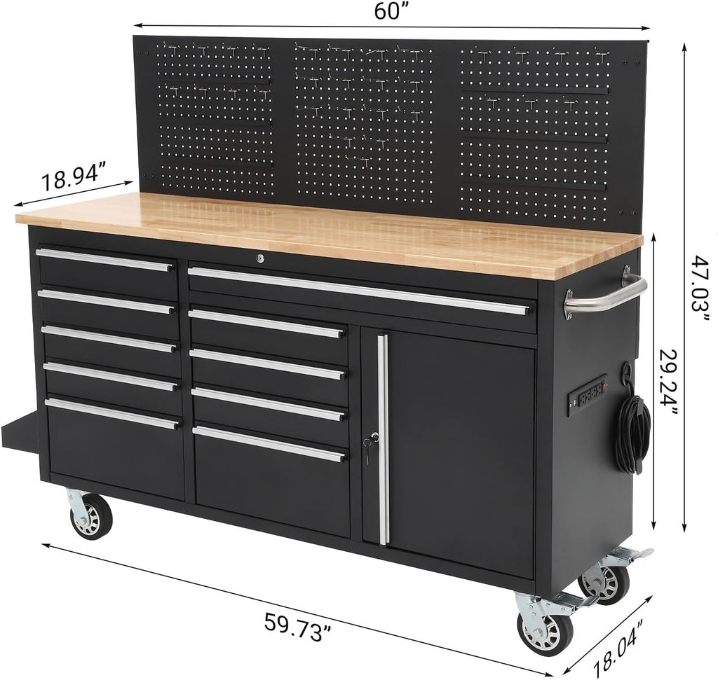 61" 10-Drawer Tool Chest with Power Strip