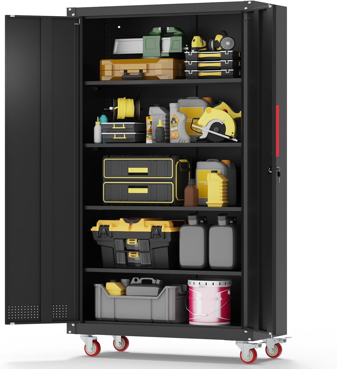 71" Rolling Lockable Metal Cabinet Black