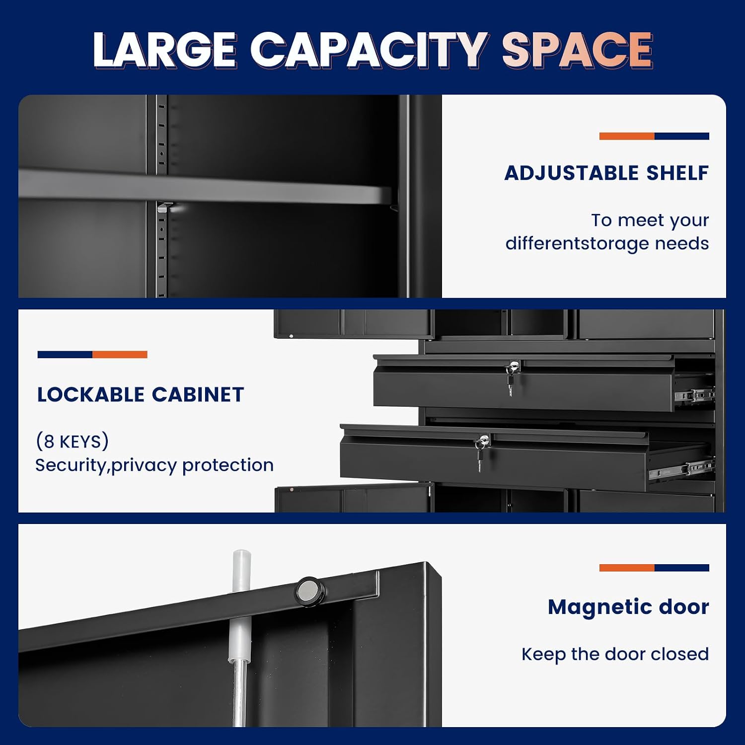 71" Metal Cabinet 2 Drawers Lockable