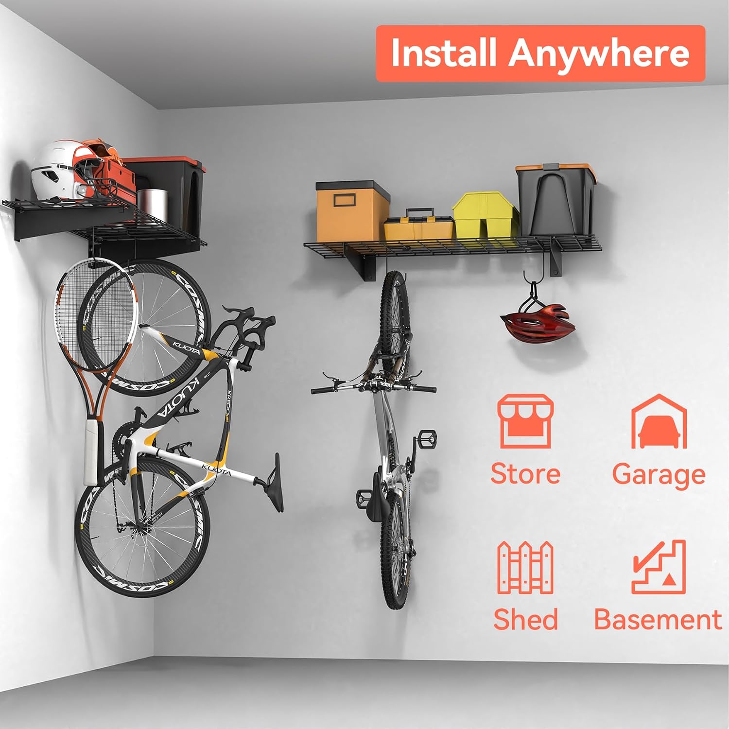2 Pack Black Garage Wall Shelves 15×45 Inch