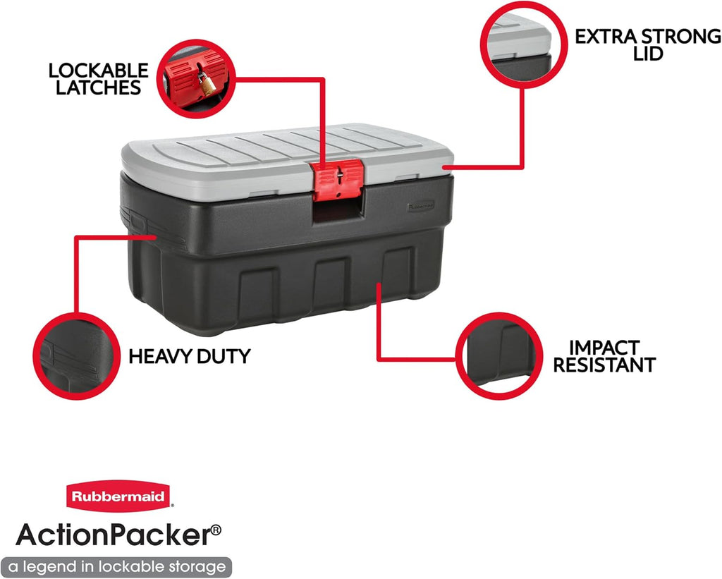 35 Gal ActionPacker Storage Box Grey Black Lockable