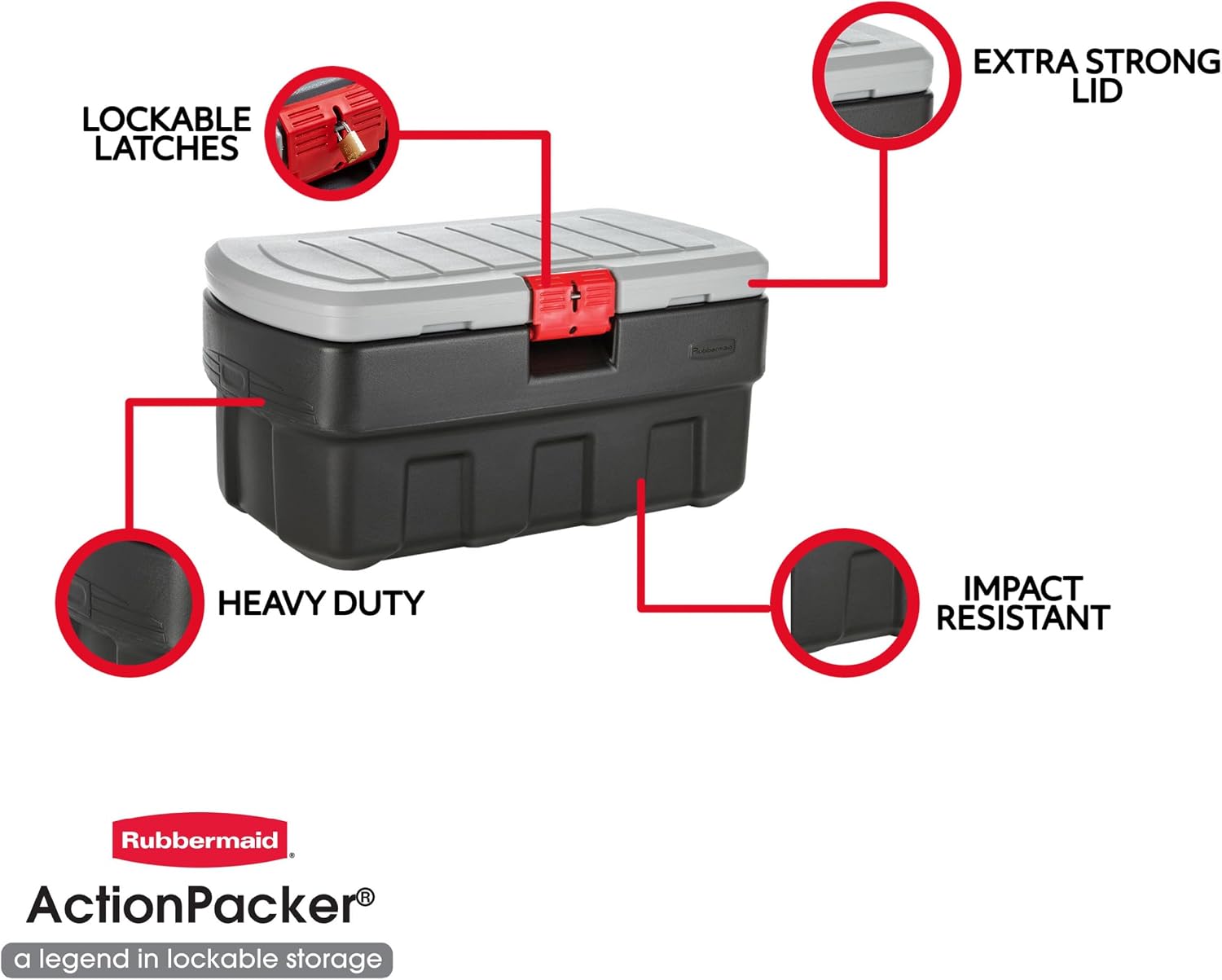 35 Gal ActionPacker Storage Box Grey Black Lockable