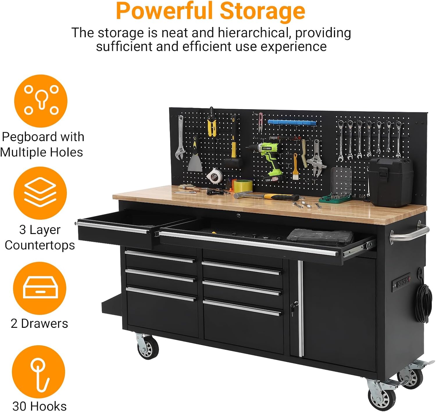61" 10-Drawer Tool Chest with Power Strip