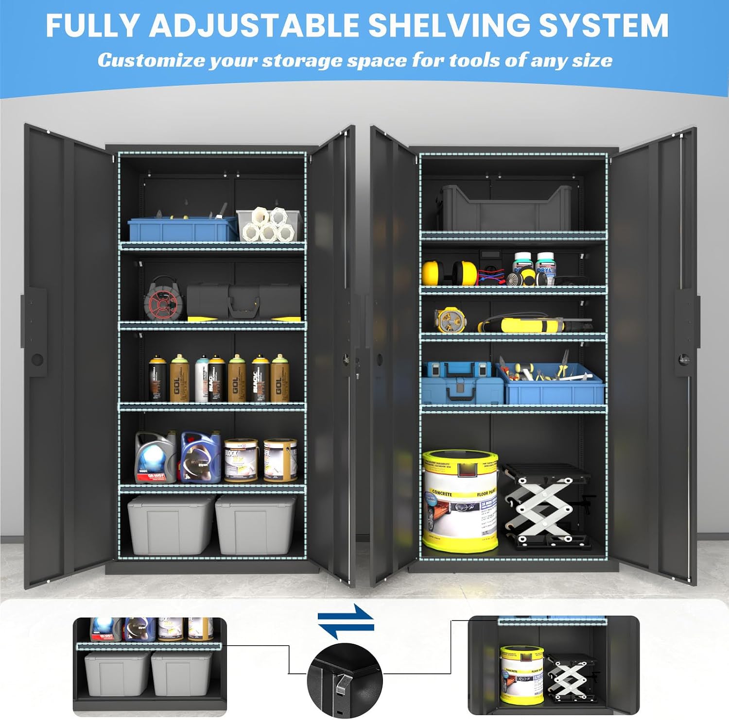 71" Lockable Metal Storage Cabinet Black