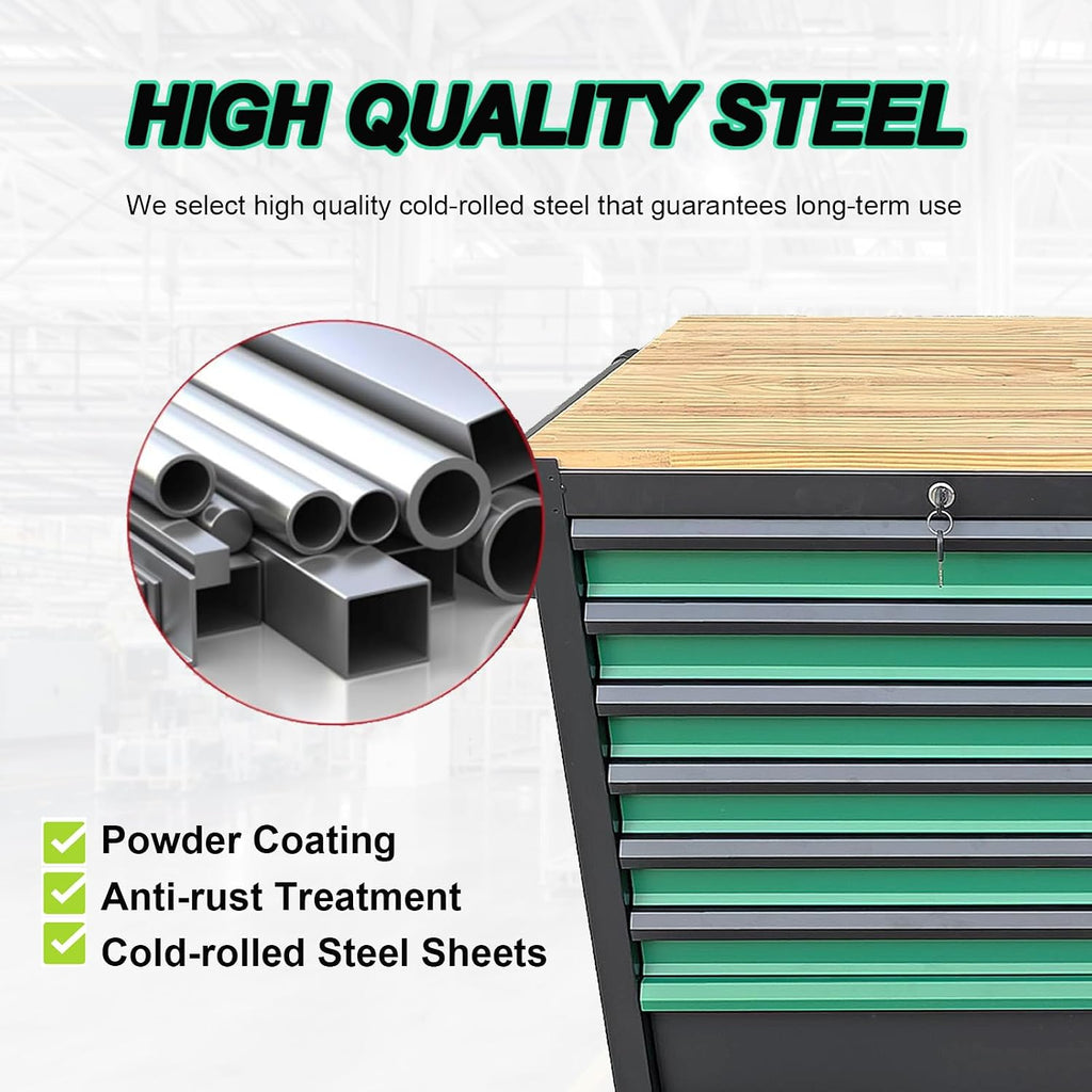 7 Drawer Tool Cabinet With Wood Top