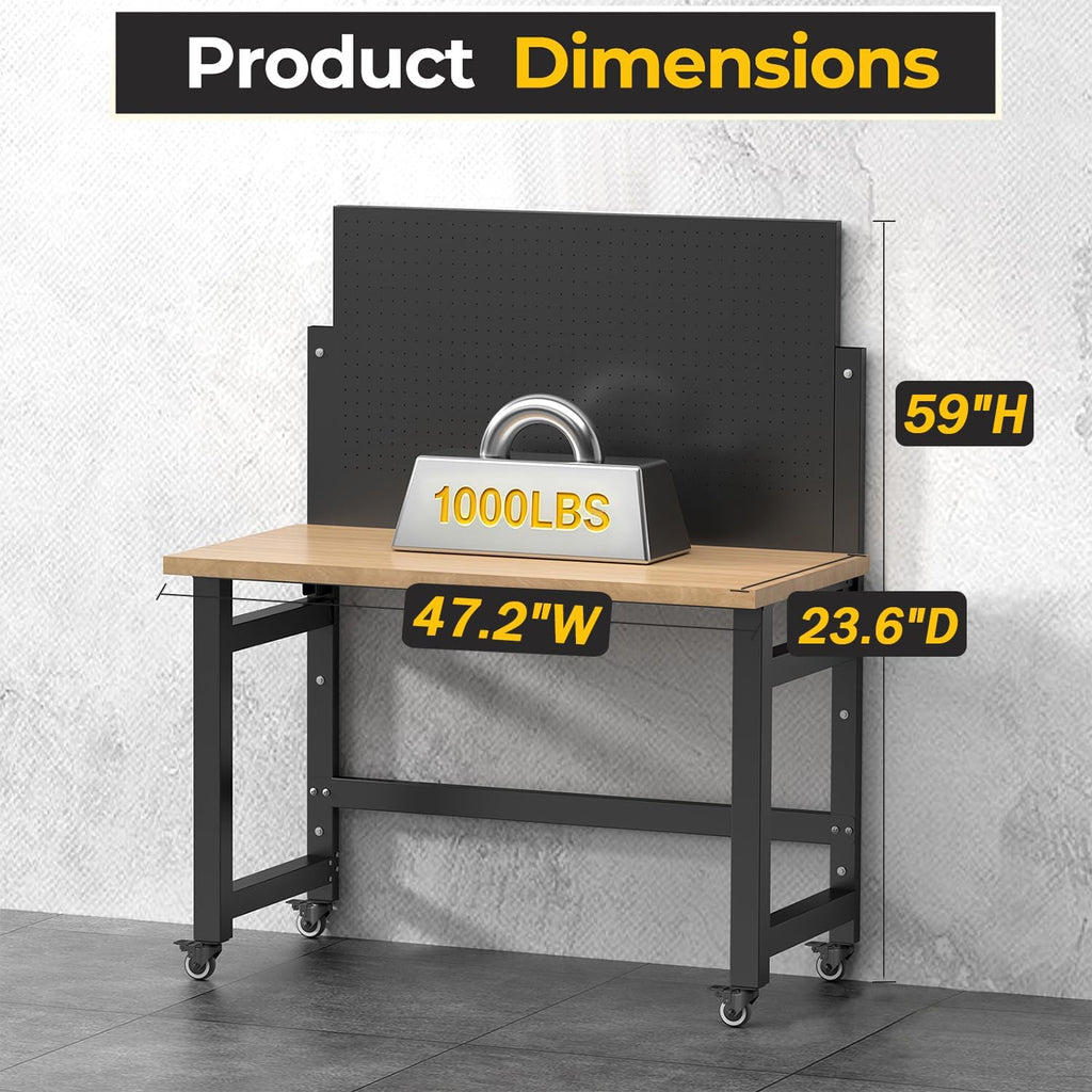 Folding Workbench with Pegboard Wheels