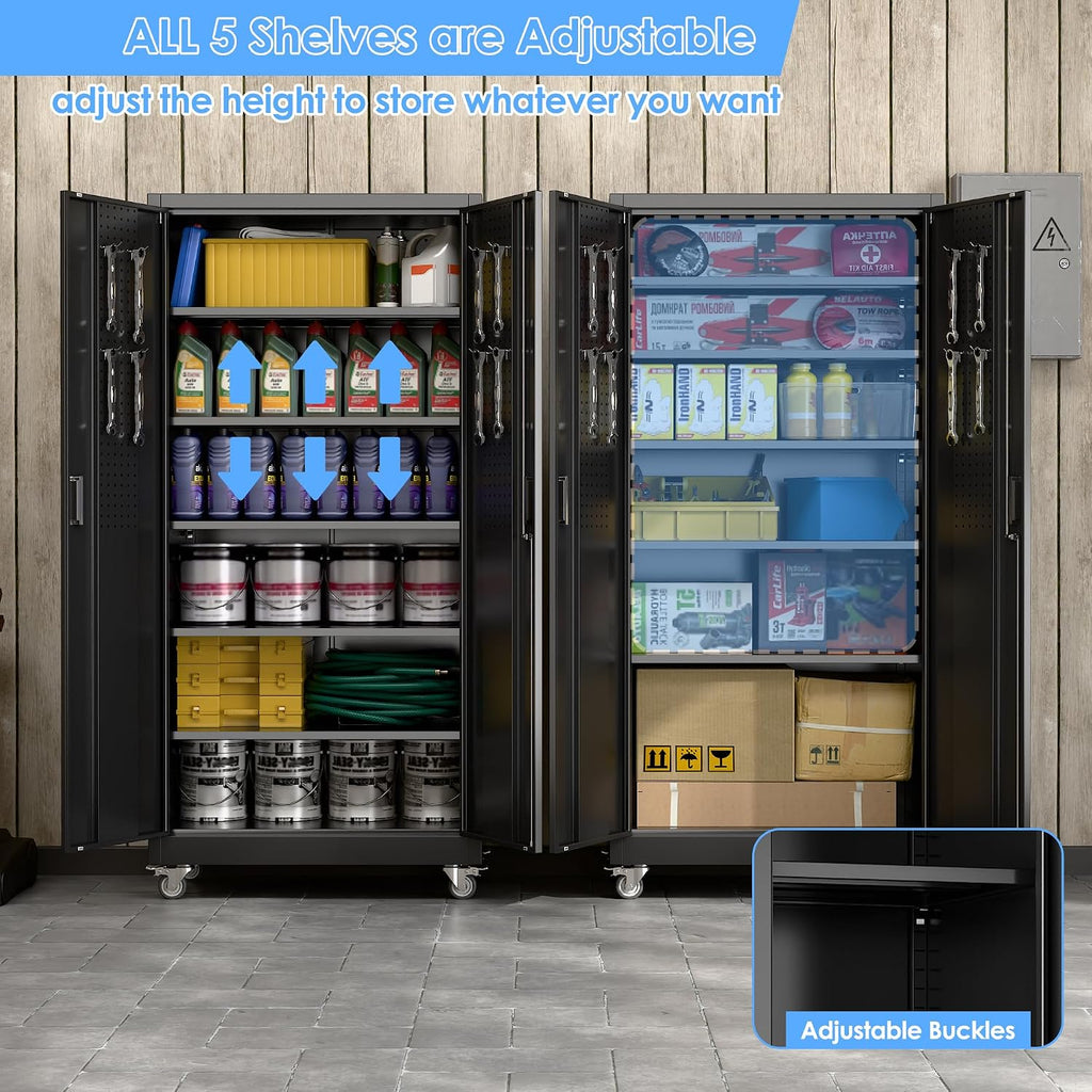 71" Rolling Metal Cabinet Pegboard Black