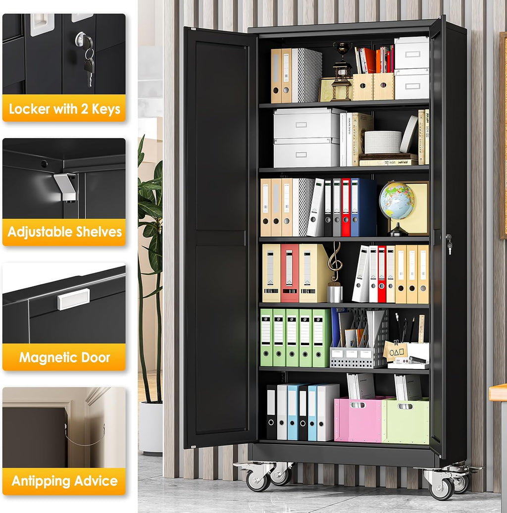 75" Rolling Metal Storage Cabinet Black