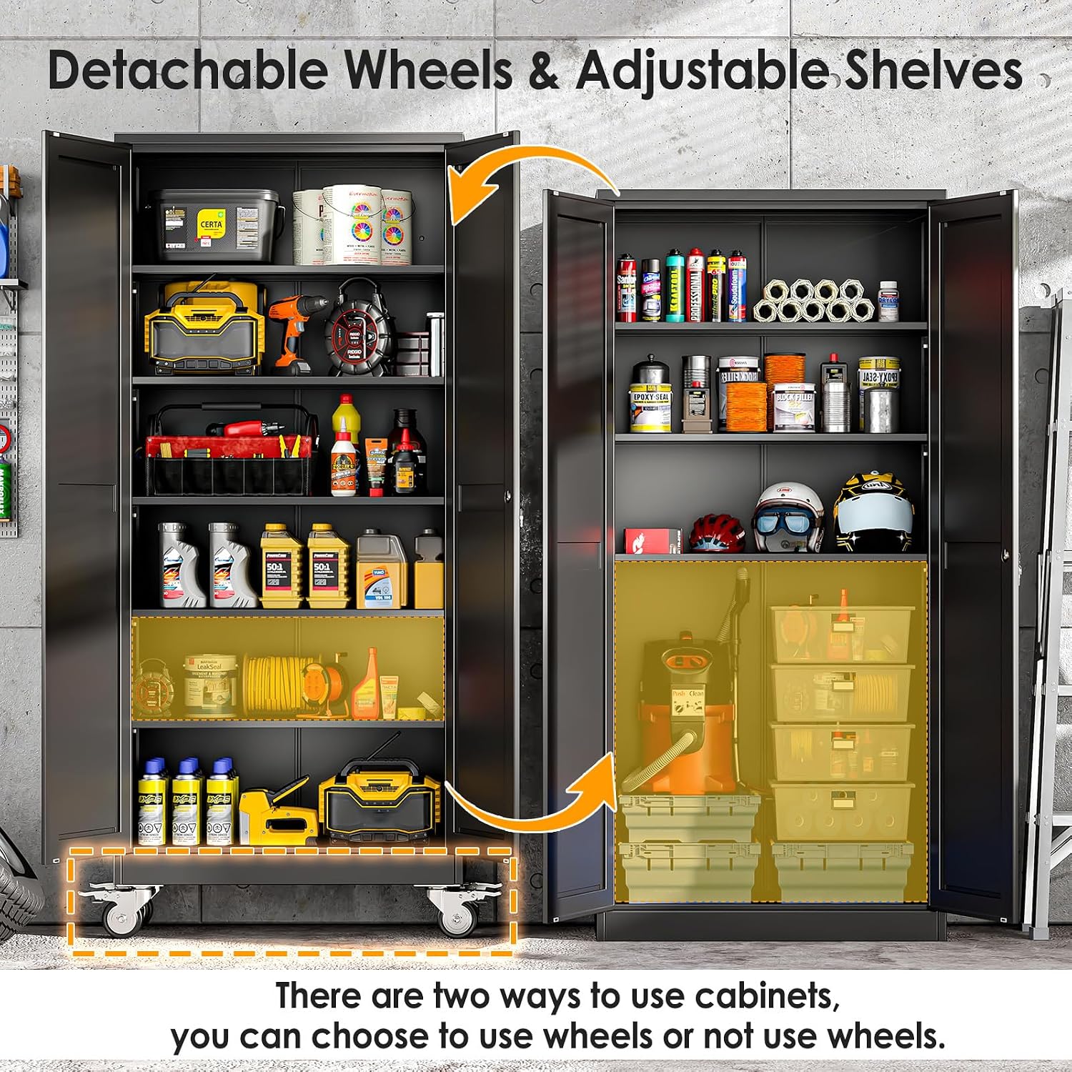 75" Rolling Metal Storage Cabinet Black