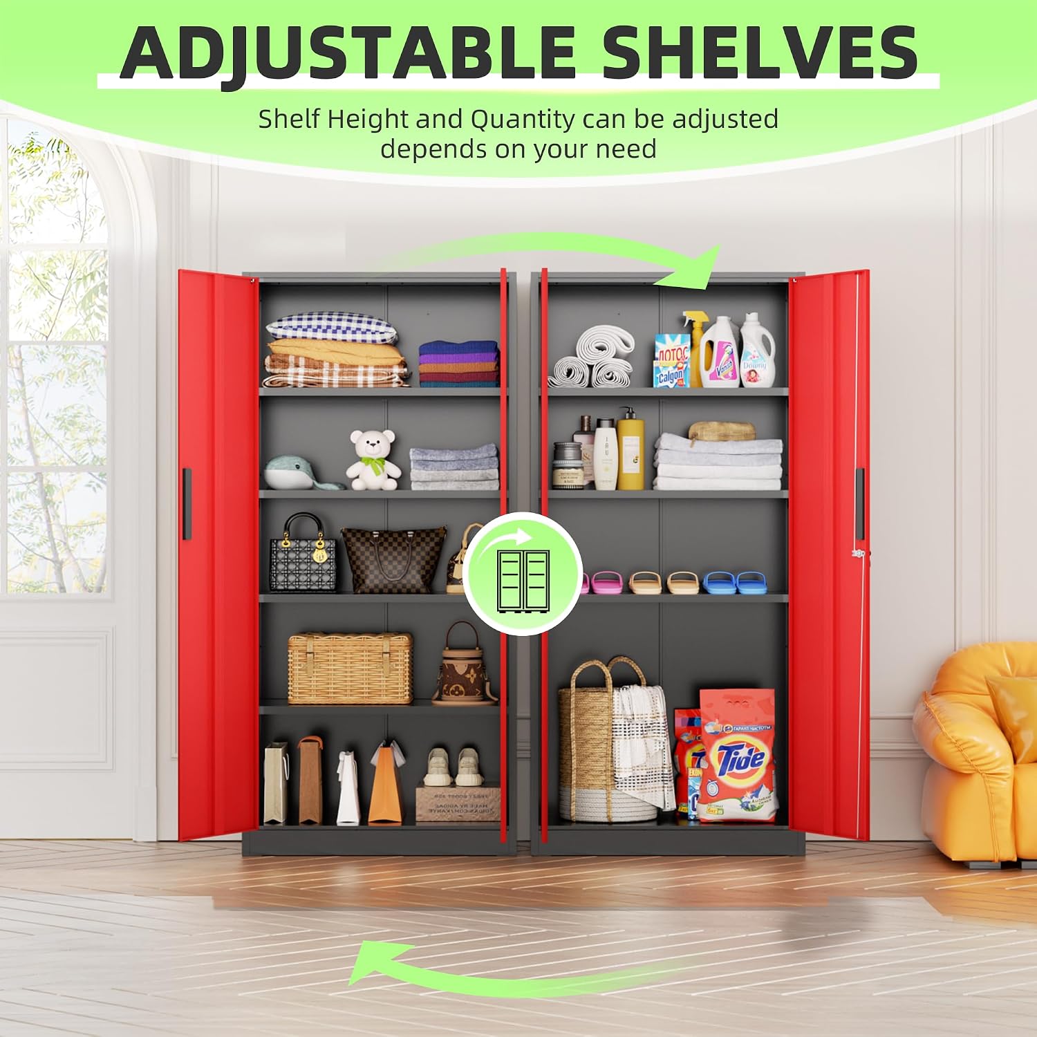 72" Lockable Steel Cabinet Black Red