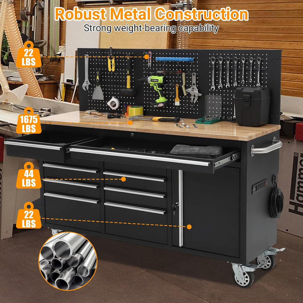 61" 10-Drawer Tool Chest with Power Strip