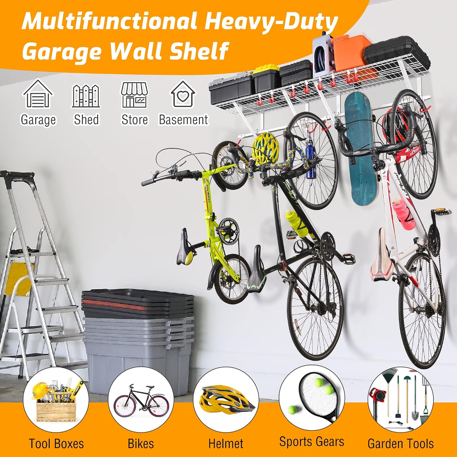 Black Garage Wall Shelving 4 Pack With Bike Hooks Adjustable