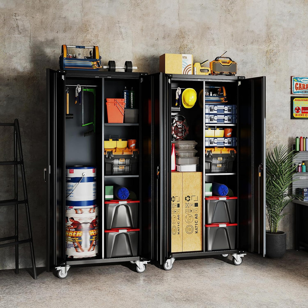 72" Rolling Lockable Metal Cabinet Black