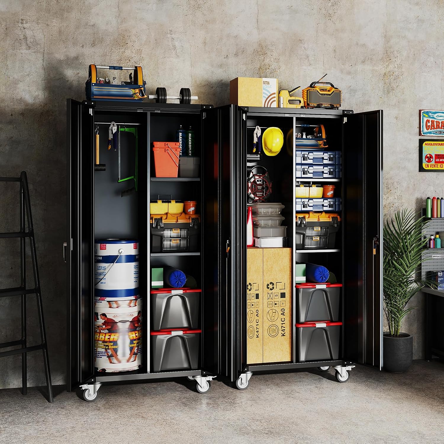 72" Rolling Lockable Metal Cabinet Black