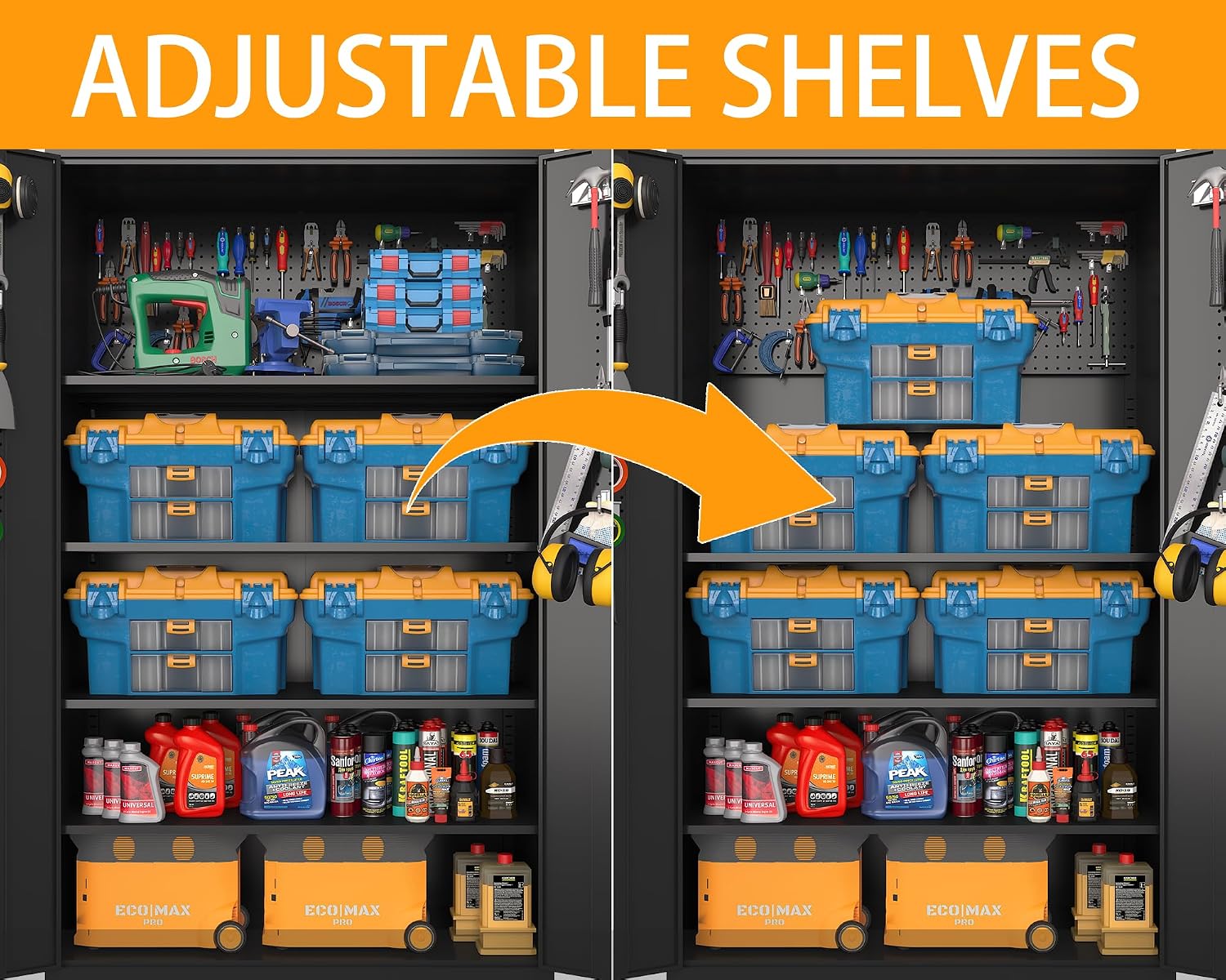 Wide Rolling Metal Cabinet Pegboard Black