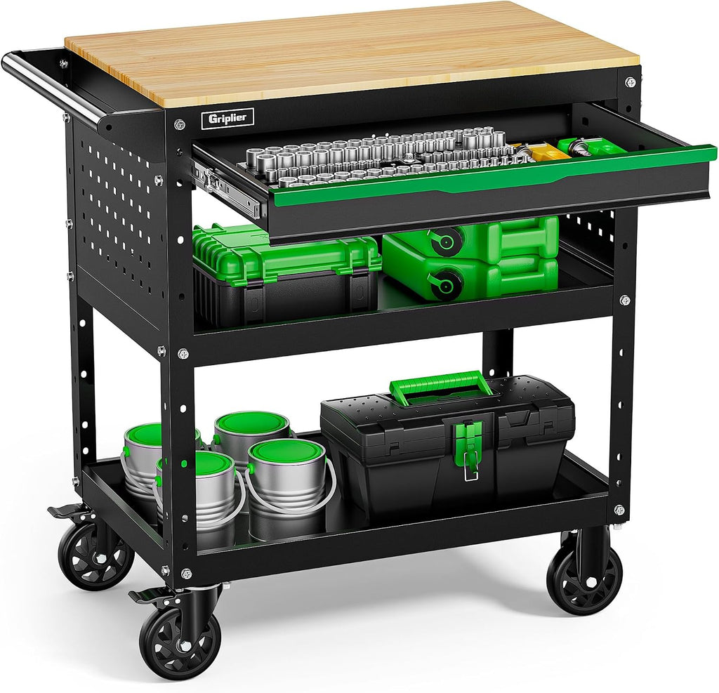 Rolling 3-Tier Tool Cart Black