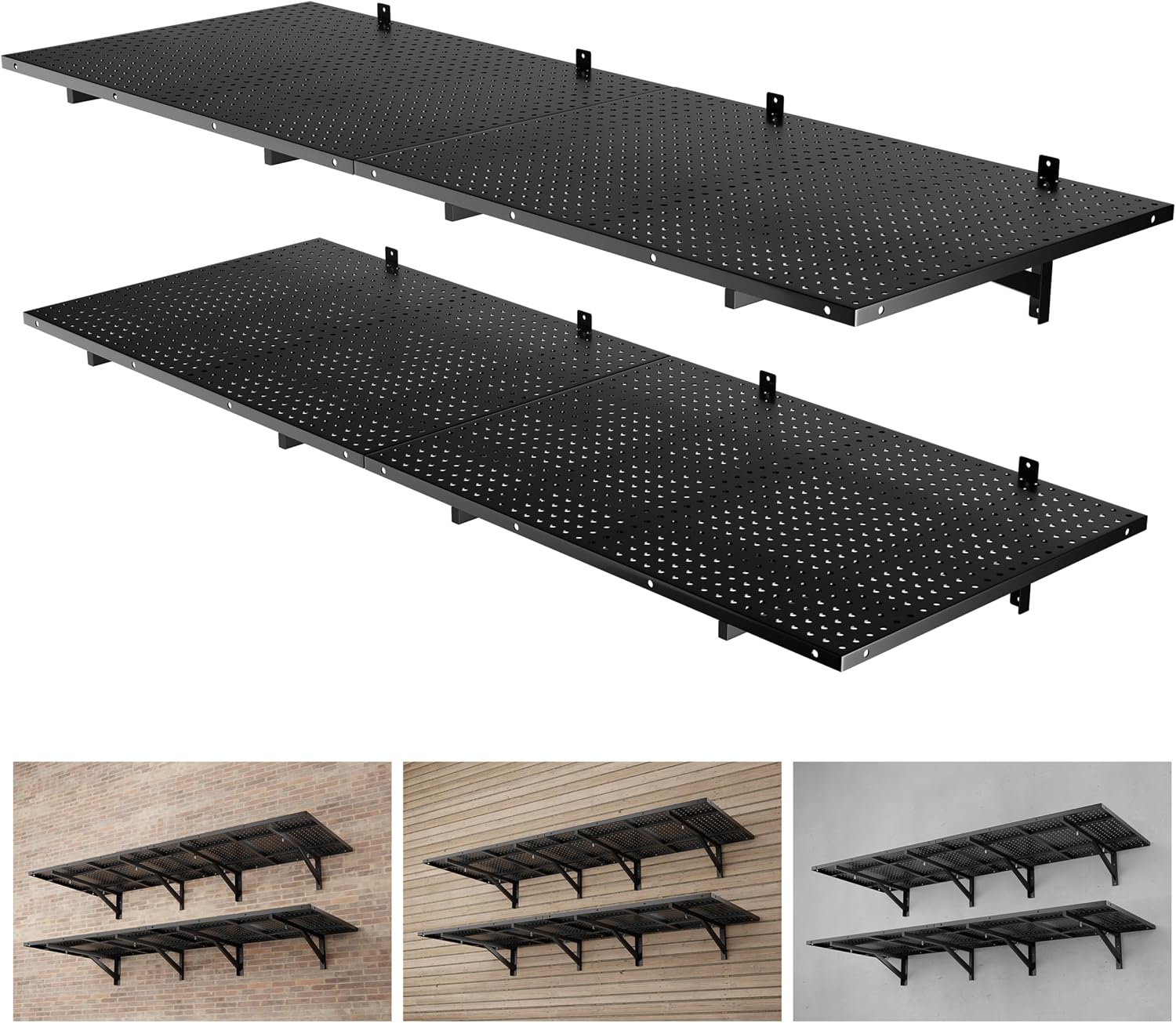 Black Wall Mount Garage Shelving 4 Pack 2×3ft 600lbs Capacity