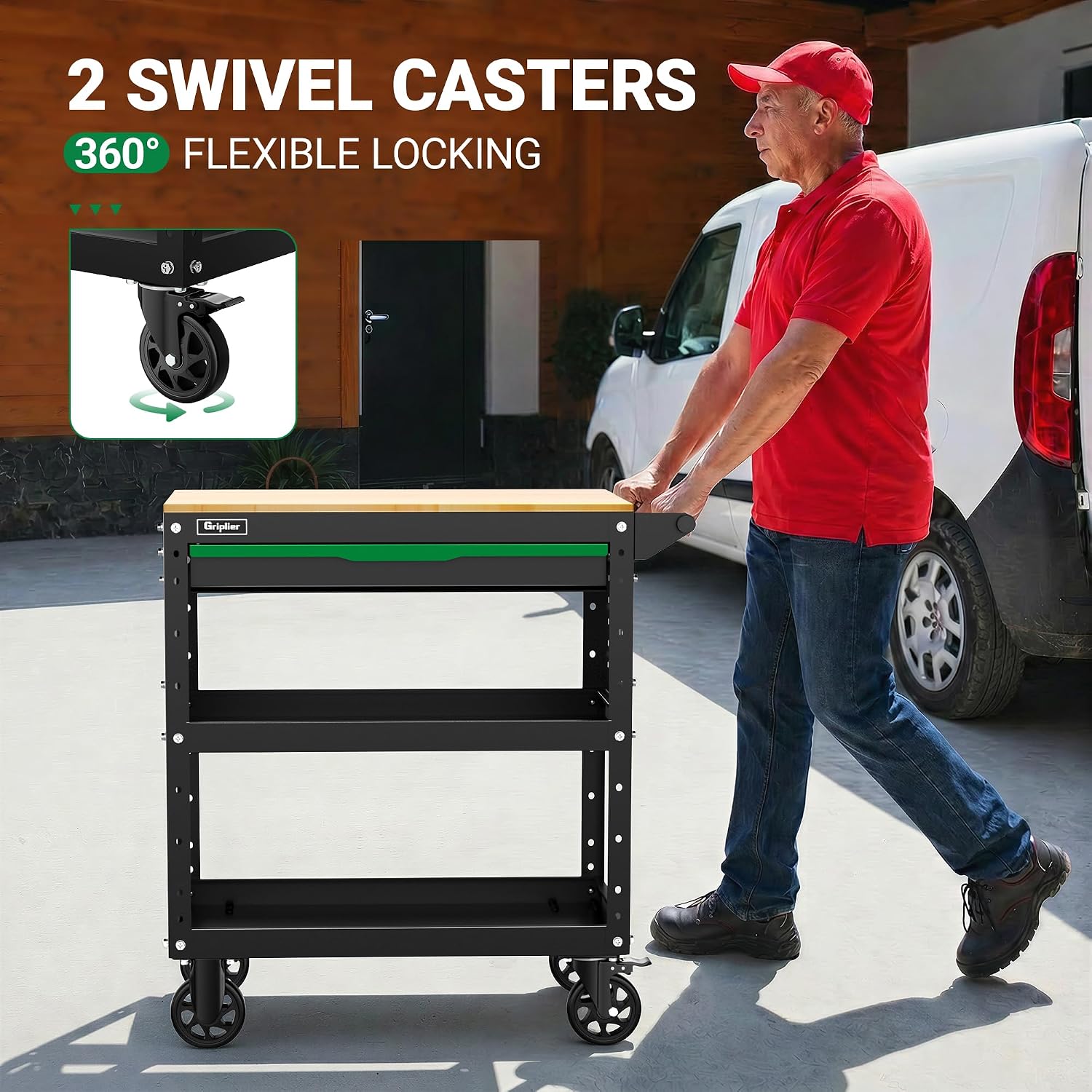 Rolling 3-Tier Tool Cart Black