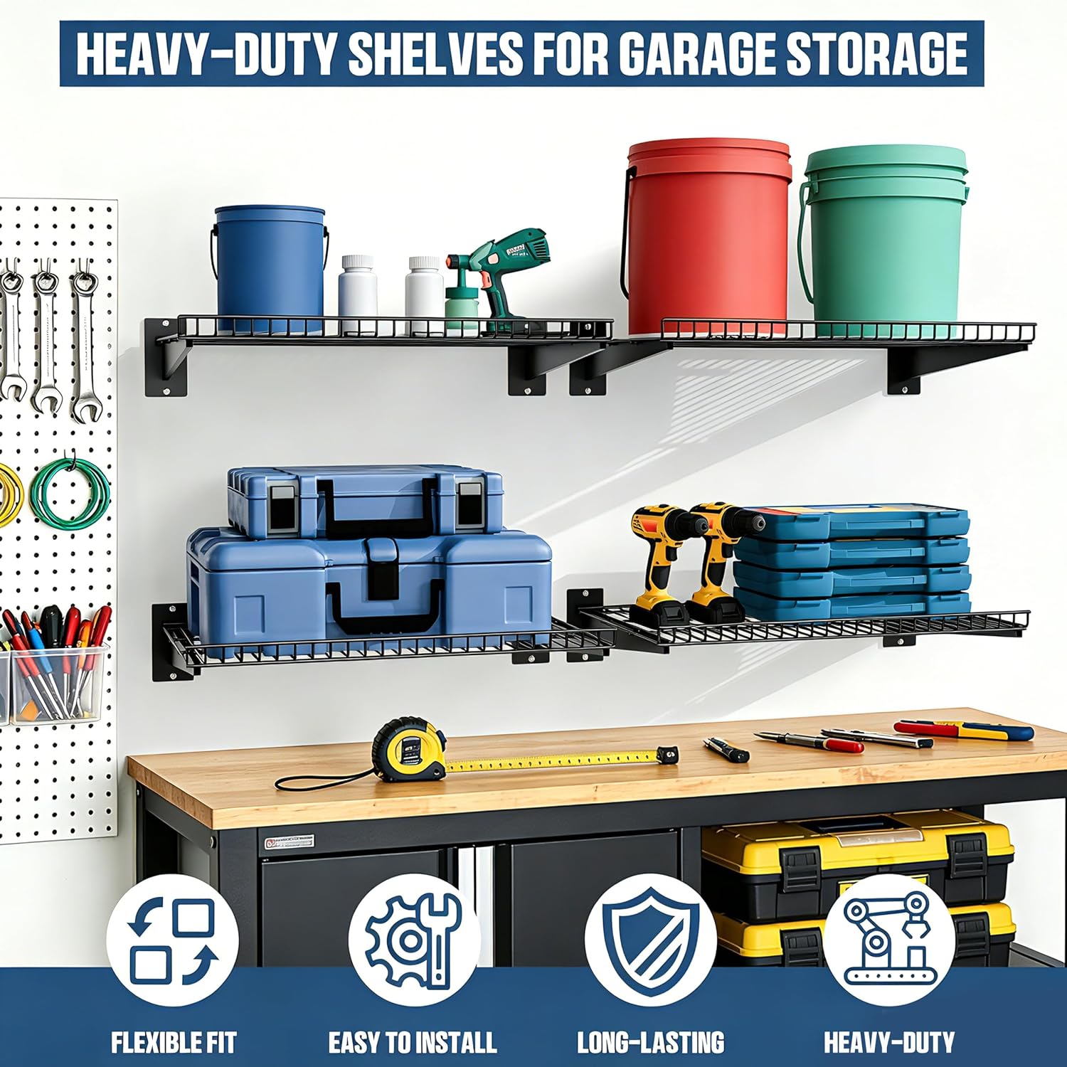 2 Pack Black Garage Shelves 24×16.5 Inch