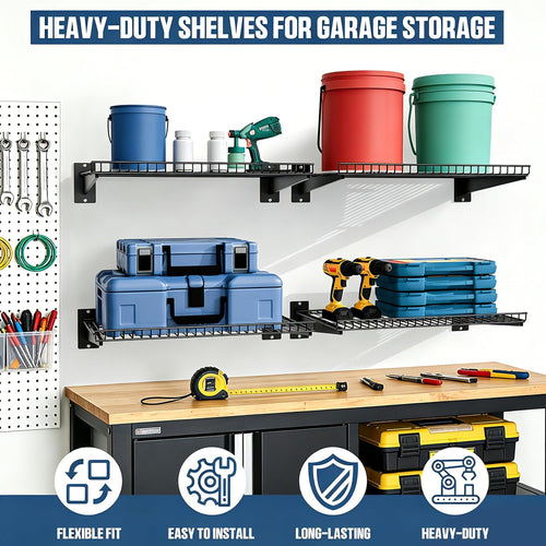 2 Pack Black Garage Shelves 24×16.5 Inch