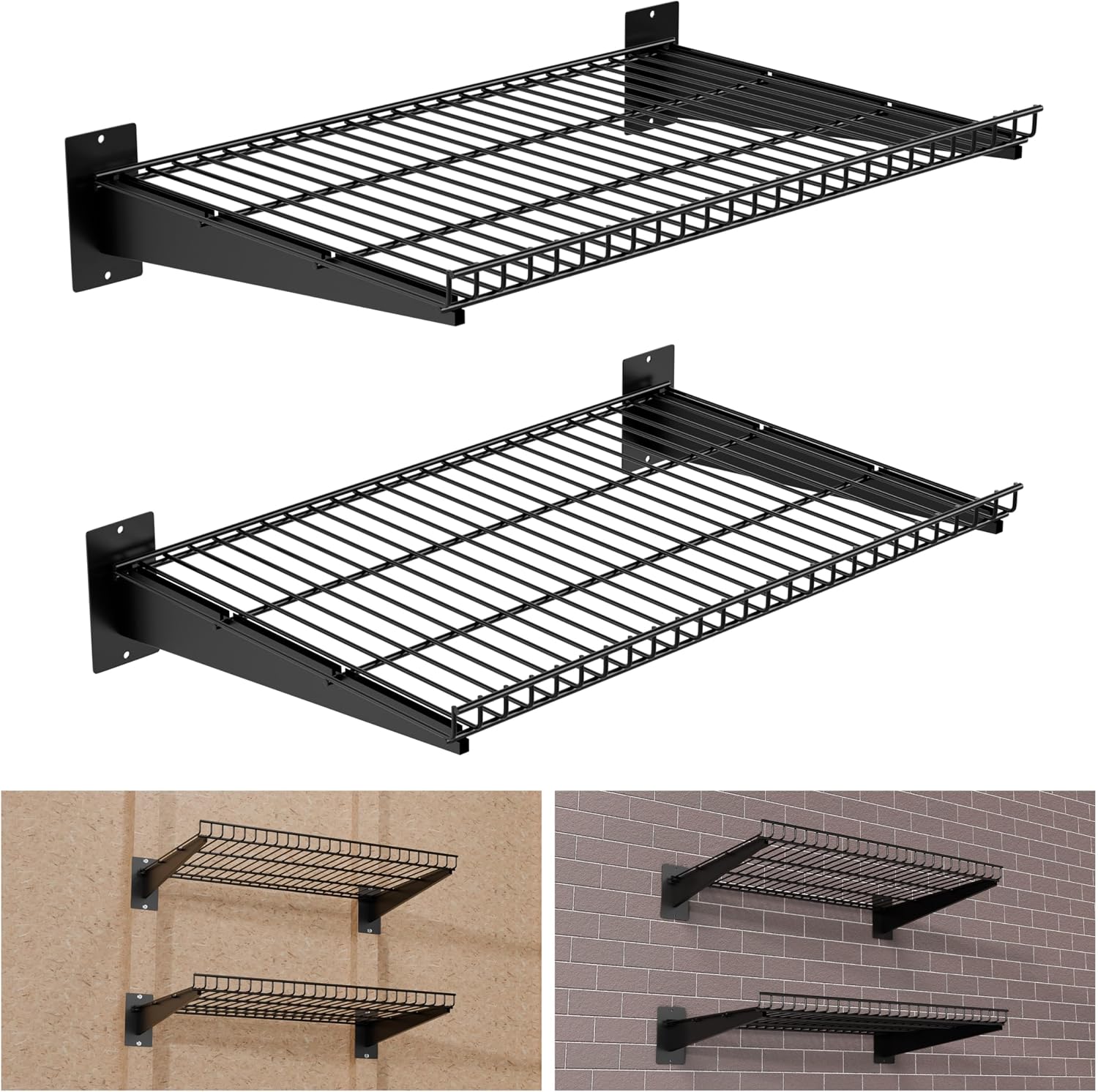 2 Pack Black Garage Shelves 24×16.5 Inch