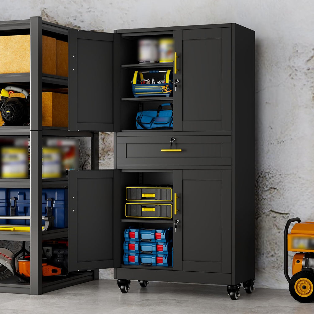 74" Rolling Metal Cabinet Lockable Drawers
