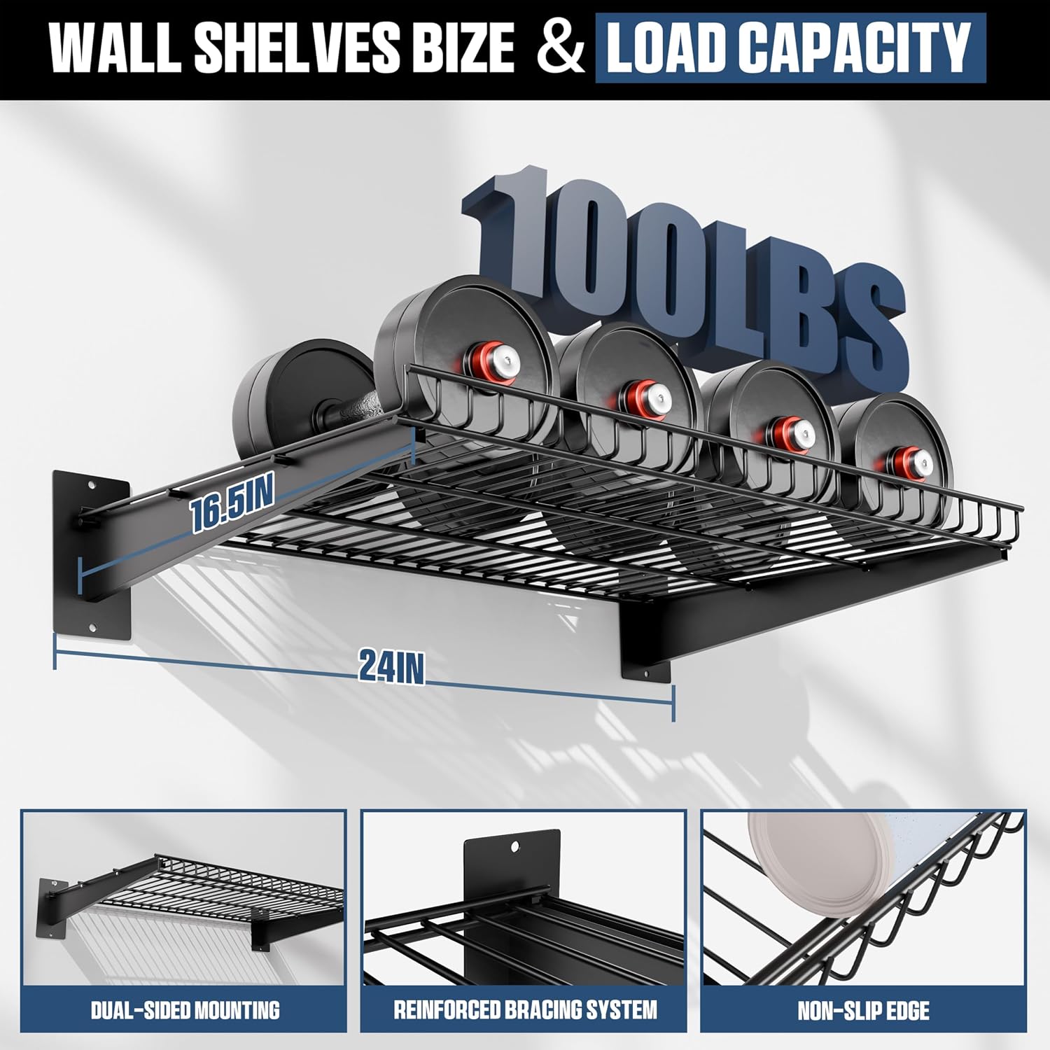 2 Pack Black Garage Shelves 24×16.5 Inch
