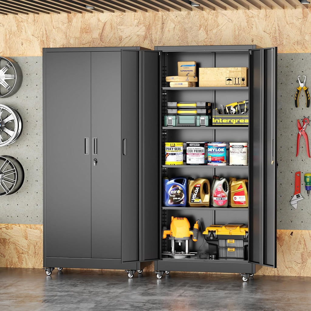 Rolling Lockable Metal Storage Cabinet Black