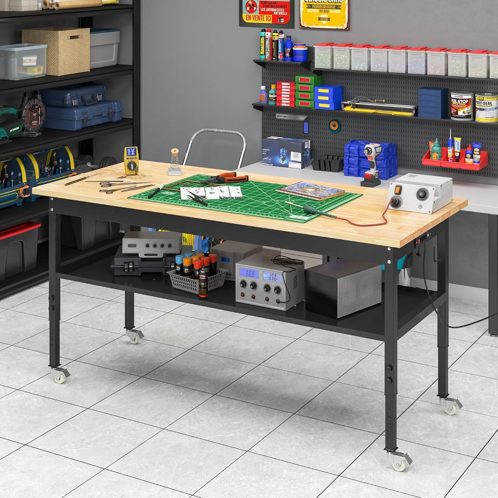 Adjustable Workbench Rubber Wood Top