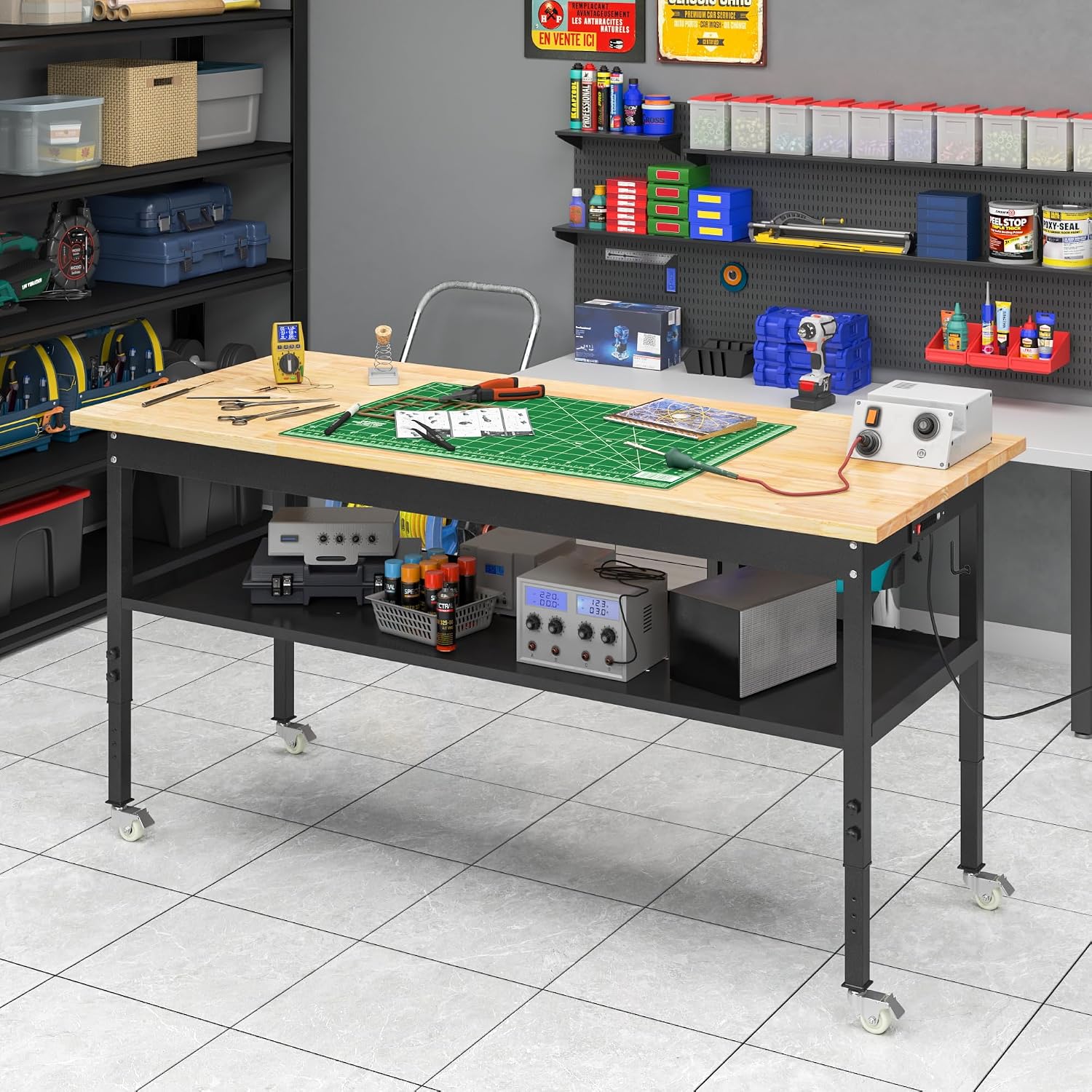 Adjustable Workbench Rubber Wood Top