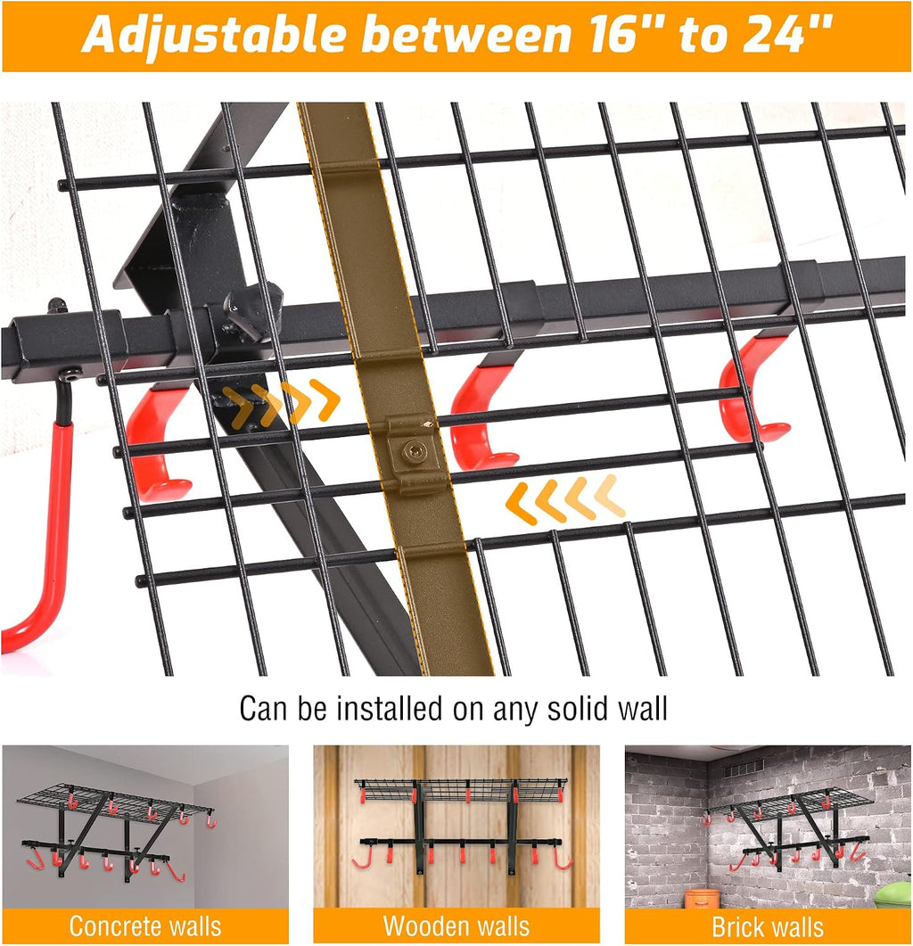 Black Garage Wall Shelving 4 Pack With Bike Hooks Adjustable