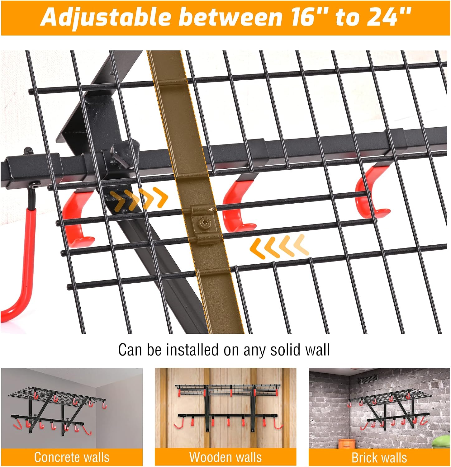 Black Garage Wall Shelving 4 Pack With Bike Hooks Adjustable