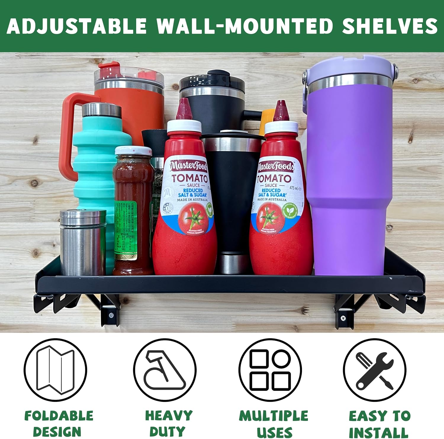 2 Pack Foldable Garage Wall Shelves 200LB