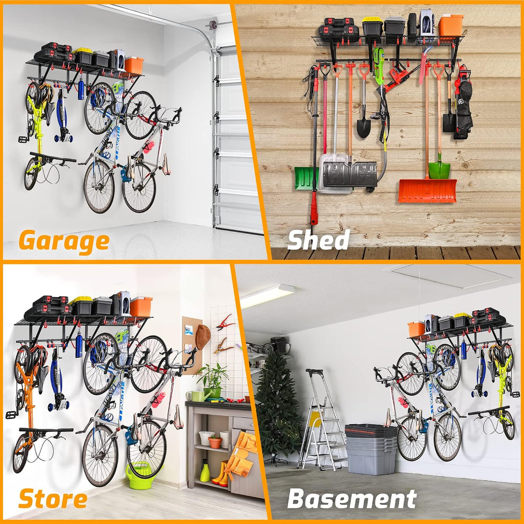 Black Garage Wall Shelving 4 Pack With Bike Hooks Adjustable