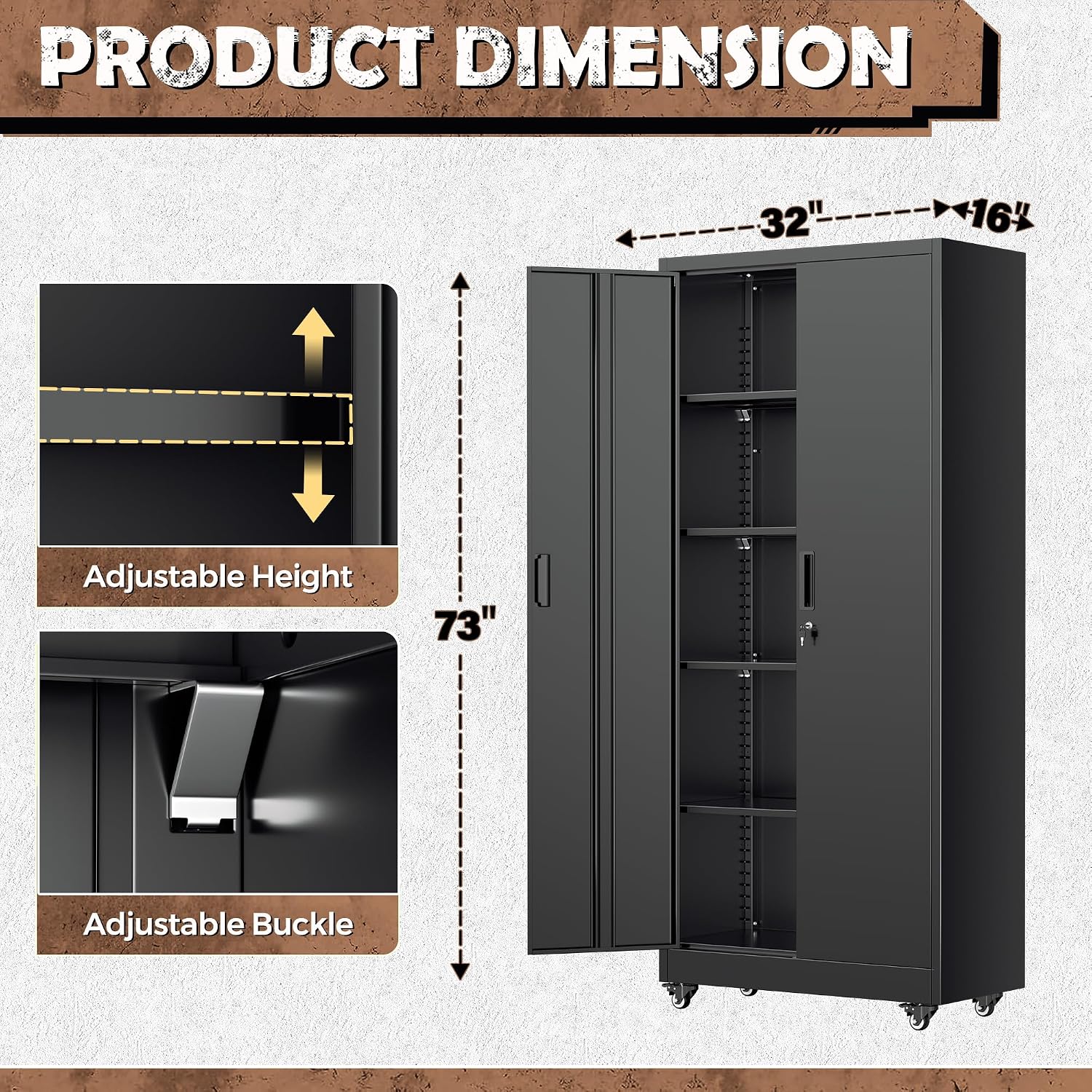 Rolling Lockable Metal Storage Cabinet Black