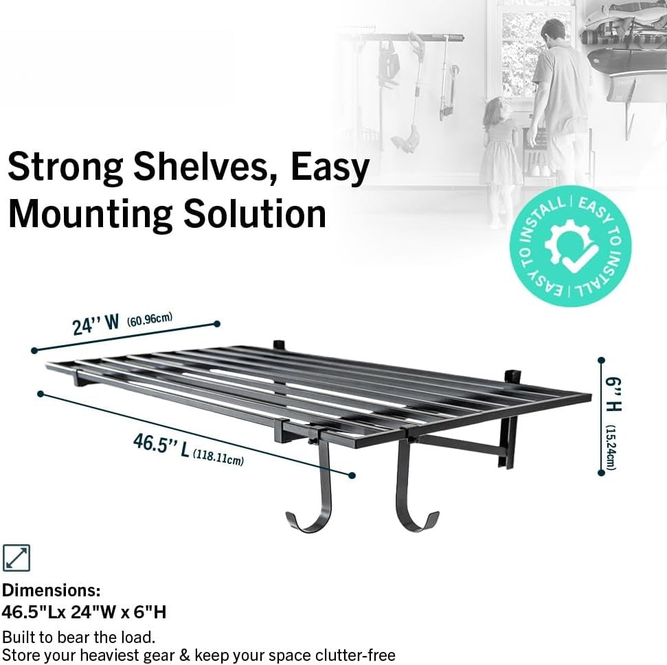 Black Wall Mount Garage Shelves 2 Pack 24"×46.5" 200lb Each
